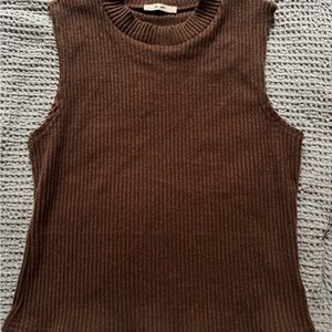 Brown Sleeveless Ribbed Top